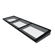 Lichtstraat maat 370x100 cm, zwart gecoat aluminium raamwerk, basis in vurenhout, antraciet gespot