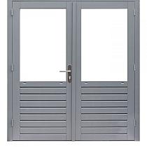 Hardhouten dubbele 1-ruits deur Prestige met dubbelglas, 202x221 cm, grijs gegrond