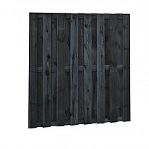 Naaldhout geschaafd plankenscherm 18-planks 15 mm, 180x180cm, recht, geïmpregneerd en zwart gedom