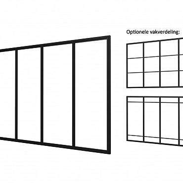 Industriële glaspui D, aluminium framewerk, zwart gecoat 328,5 cm