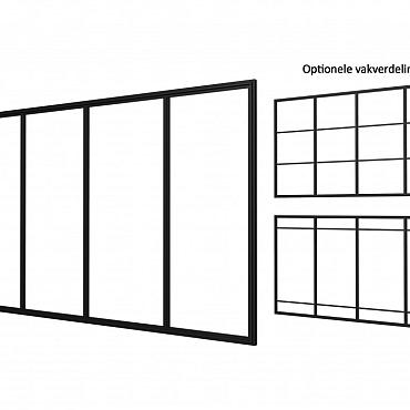 Industriële glaspui E, aluminium framewerk, zwart gecoat 371,0 cm