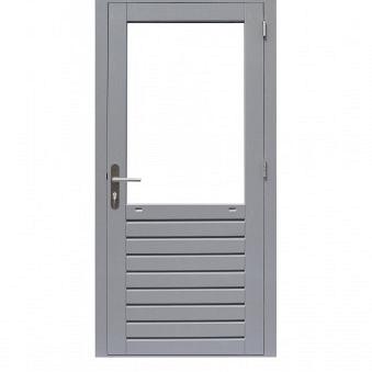 Hardhouten enkele 1-ruits deur Prestige met dubbelglas, rechtsdraaiend, 109x221 cm, grijs gegrond