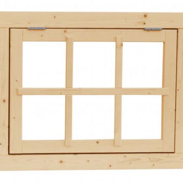 Vuren 6-ruits uitzetraam. 91x70cm, kleurloos geïmpregneerd.