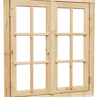 Vuren dubbel uitzetraam met dubbelglas, 112x120,5 cm, onbehandeld