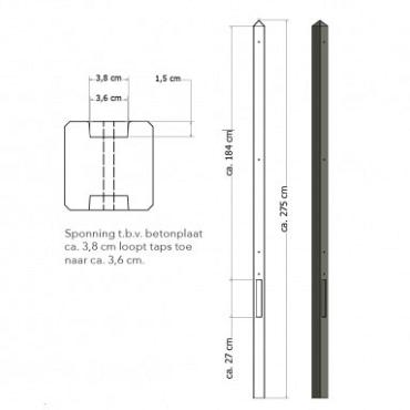 Lichtgewicht betonpaal met diamantkop ongecoat 8,5x8,5x280 cm, tussenpaal, antraciet