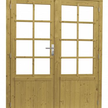 Vuren dubbele 8-ruits deur inclusief kozijn, 168x201 cm, groen geïmpregneerd