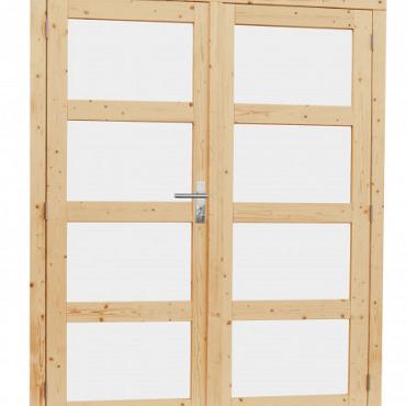 Vuren dubbele 4-ruits deur inclusief kozijn, 168x201 cm, onbehandeld