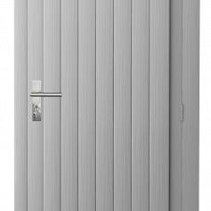 Vuren enkele dichte deur inclusief kozijn, rechtsdraaiend. 90x201 cm, lichtgrijs gespoten.