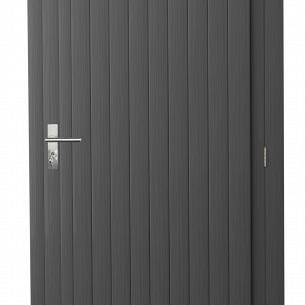 Vuren enkele dichte deur extra breed inclusief kozijn, rechtsdraaiend. 112x201 cm, antraciet gespo