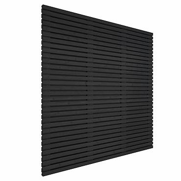 Grenen geschaafd latten scherm, recht horizontaal/verticaal, 180x180x5cm, zwart gespoten.