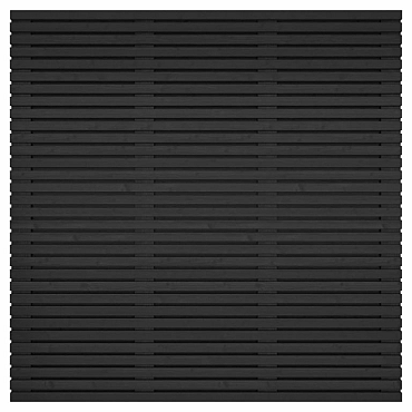 Grenen geschaafd latten scherm, recht horizontaal/verticaal, 180x180x5cm, zwart gespoten.