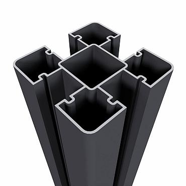 NewTechWood aluminium sleufpaal, met paalkap en paalhouder, 8x8x190cm, zwart.