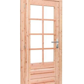 Douglas enkele 8-ruits deur inclusief kozijn, linksdraaiend, 90x201 cm, kleurloos geïmpregneerd