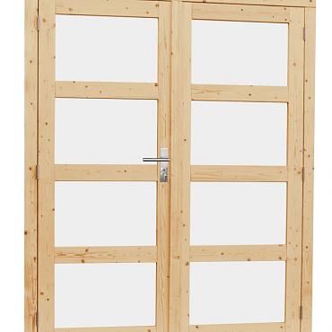 Vuren dubbele 4-ruits deur inclusief kozijn, 168x201 cm, onbehandeld