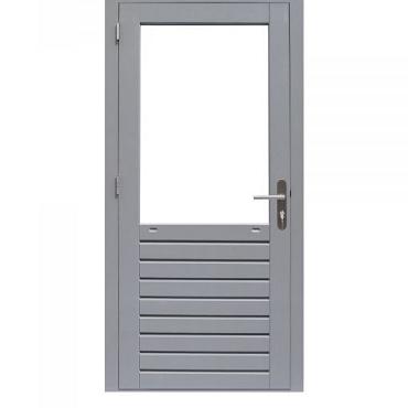 Hardhouten enkele 1-ruits deur Prestige met dubbelglas, linksdraaiend, 109x221 cm, grijs gegrond