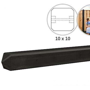 Betonpaal glad met diamantkop 10x10x190 cm, antraciet gecoat, tussenpaal tbv scherm 90 cm hoog