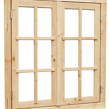 Vuren dubbel uitzetraam met dubbelglas, 112x120,5 cm, onbehandeld