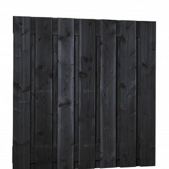 Douglas fijnbezaagd plankenscherm 15-planks 19 mm, 180 x 180 cm, zwart gedompeld.