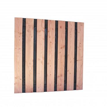 Douglas fijnbezaagd plankenscherm met zwarte binnenkant, 15-planks 19 mm, 180x180cm, zwart/onbeha
