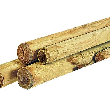 Grenen ronde boompaal Ø10x300cm cilindrisch gefreesd 1 zijde gepunt 1 zijde gekroond, groen geïmpreg