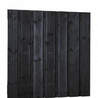 Douglas fijnbezaagd plankenscherm 15-planks 19 mm, 180 x 180 cm, zwart gedompeld.