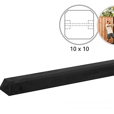 Betonpaal glad met diamantkop 10x10x280 cm, antraciet gecoat, tussenpaal