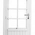 Vuren enkele 8-ruits deur inclusief kozijn, linksdraaiend. 91x201,5 cm, wit gespoten.